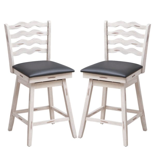 360° Swivel Bar Stools with Rubber Wood Frame and Ergonomic Backrest and Footrest Online Sale