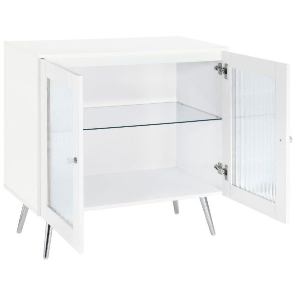 Nieta 2-tier Accent Cabinet with Glass Shelf White High Gloss and Chrome Fashion