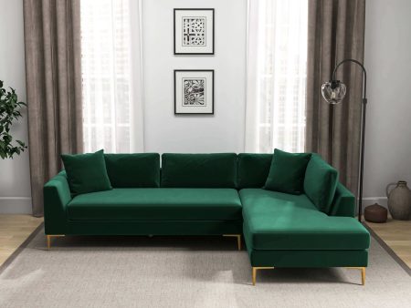 Mano  L-Shaped Velvet Sectional Sofa In Green Right Facing Discount