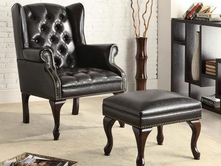 Roberts Button Tufted Back Accent Chair With Ottoman Black And Espresso Hot on Sale