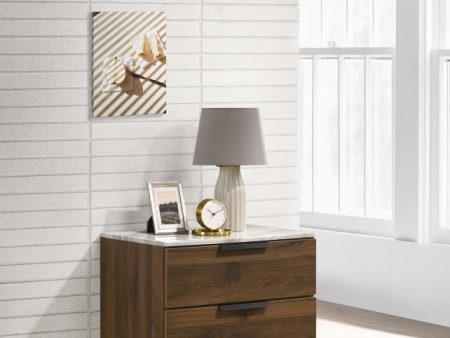 Mays 2-drawer Nightstand Walnut Brown with Faux Marble Top Supply