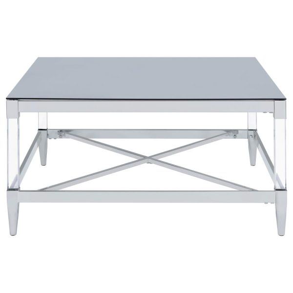 Lindley Square Coffee Table with Acrylic Legs and Tempered Mirror Top Chrome Discount