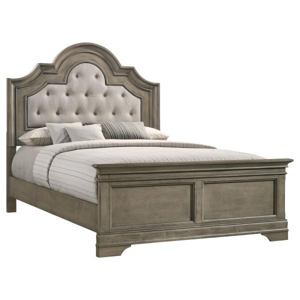 Manchester Bed with Upholstered Arched Headboard Beige and Wheat Online Sale