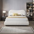 Norme Boucle Upholstered Low Profile Queen Size Platform Bed In Cream on Sale