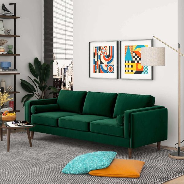 Amber Mid Century Modern Dark Green Luxury Modern Velvet Sofa Online Sale