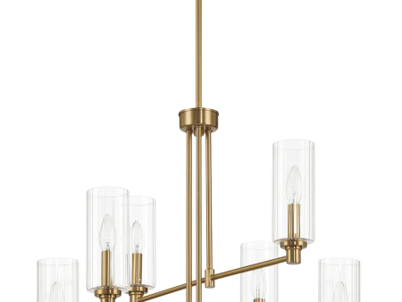 Timeless Six Lights Chandelier With Clear Ribbed Glass - Satin Brass Cheap