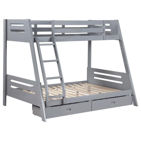 Trisha Wood Twin Over Full Bunk Bed with Storage Drawers Grey Discount