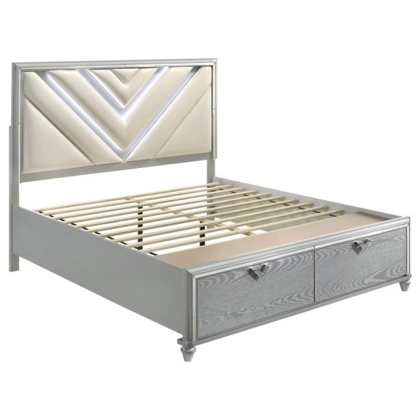 Veronica Eastern King Platform Storage Bed with Upholstered LED Headboard Light Silver Online Sale