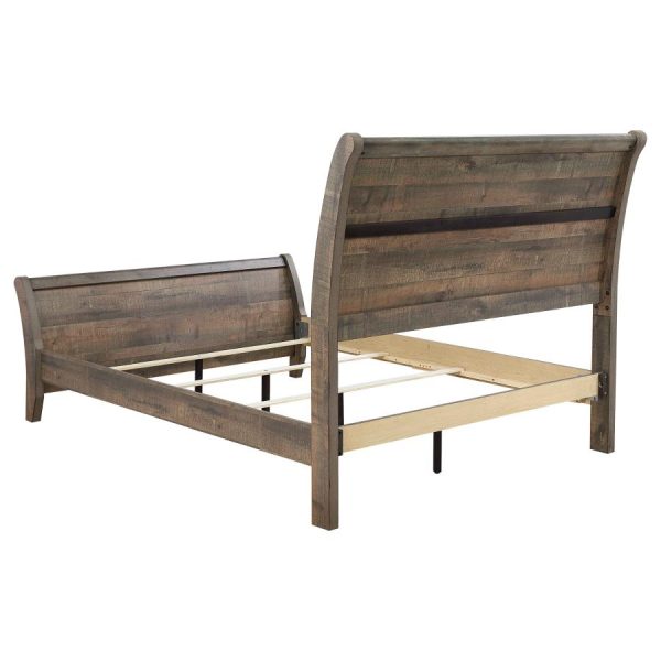 Frederick Sleigh Panel Bed Weathered Oak For Sale