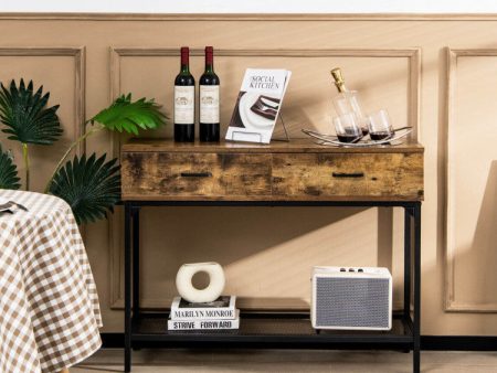 2 Drawers Industrial Console Table with Steel Frame for Small Space For Discount