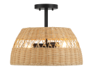 Twinkle Double Lights Semi Flush With Rattan Shade Black Metal Finish for Farmhouse Style For Cheap