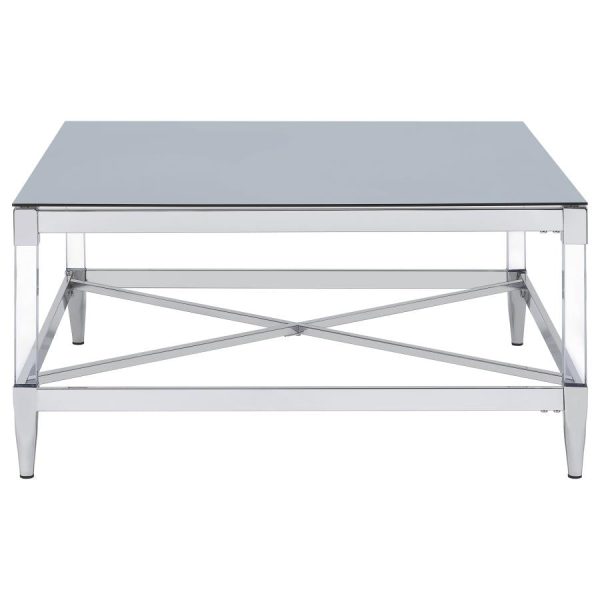 Lindley Square Coffee Table with Acrylic Legs and Tempered Mirror Top Chrome Discount