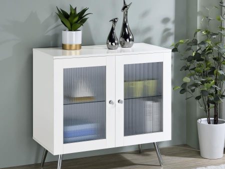 Nieta 2-tier Accent Cabinet with Glass Shelf White High Gloss and Chrome Fashion