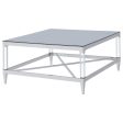 Lindley Square Coffee Table with Acrylic Legs and Tempered Mirror Top Chrome Discount