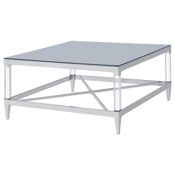 Lindley Square Coffee Table with Acrylic Legs and Tempered Mirror Top Chrome Discount