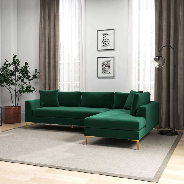 Mano  L-Shaped Velvet Sectional Sofa In Green Right Facing Discount