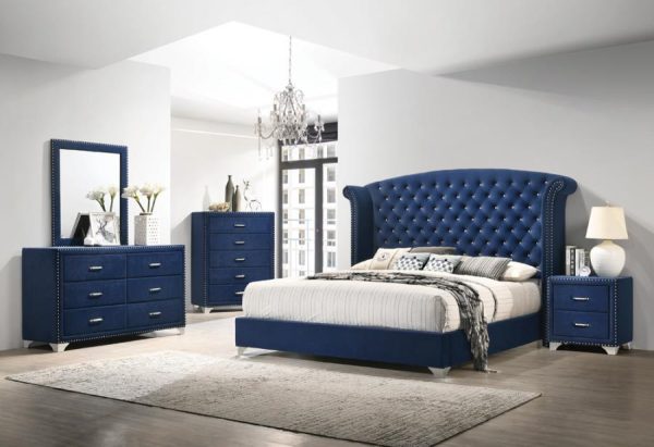 Melody Wingback Upholstered Bed Pacific Blue For Cheap