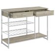 Melrose 2-shelf Wine Cabinet with 2 Drawers Gray Washed Oak and Chrome For Sale